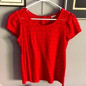 Charming Charlie Red Lace Blouse short sleeve scoop neck floral lace pattern - M